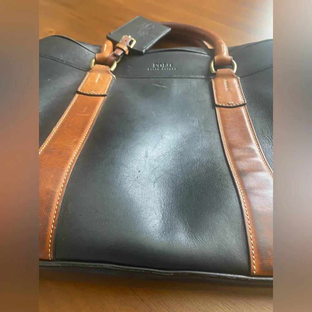 Ralph Lauren Leather Satchel Vintage Laptop Bag Black Brown